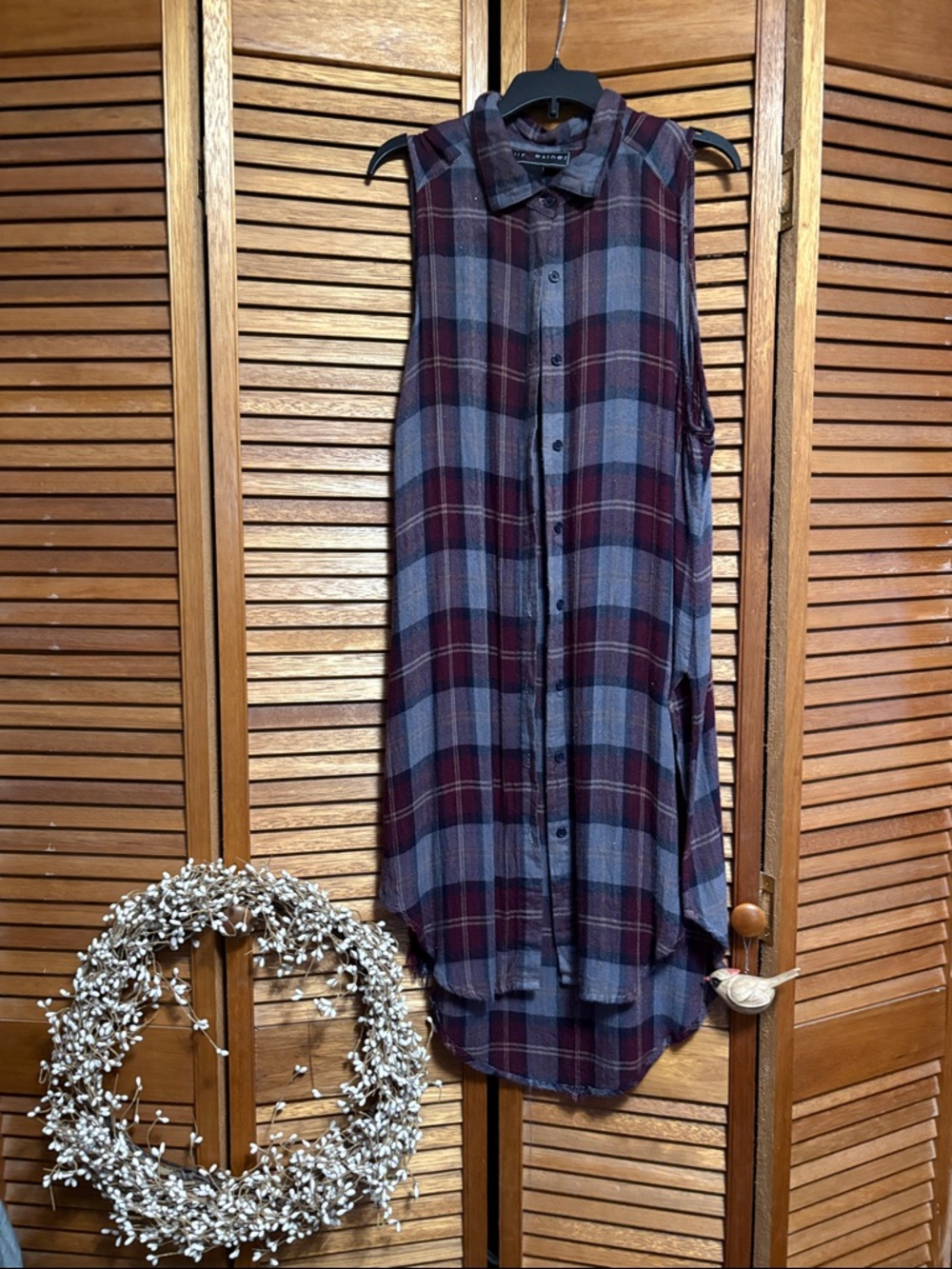 Polly & Esther Burgundy and Gray Plaid Button-Up Shirt